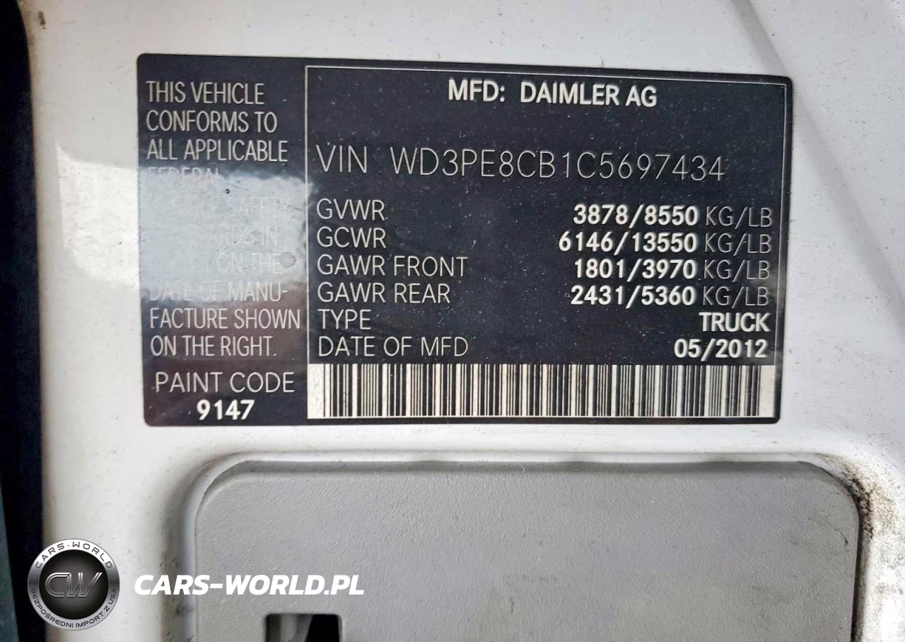 2012 Mercedes-Benz Sprinter 2500 VIN:WD3PE8CB1C5697434 - 13