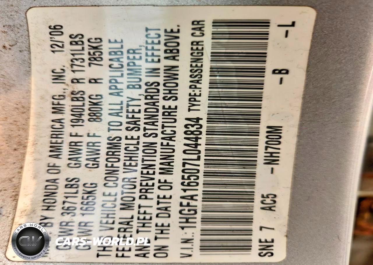 2007 Honda Civic Lx VIN:1HGFA16507L044834 - 12