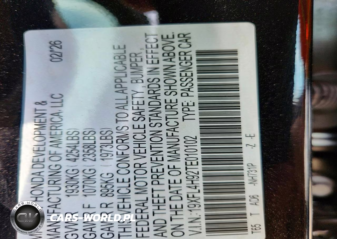 2026 Honda Civic Sport Touring VIN:19XFL4H92TE010102 - 12