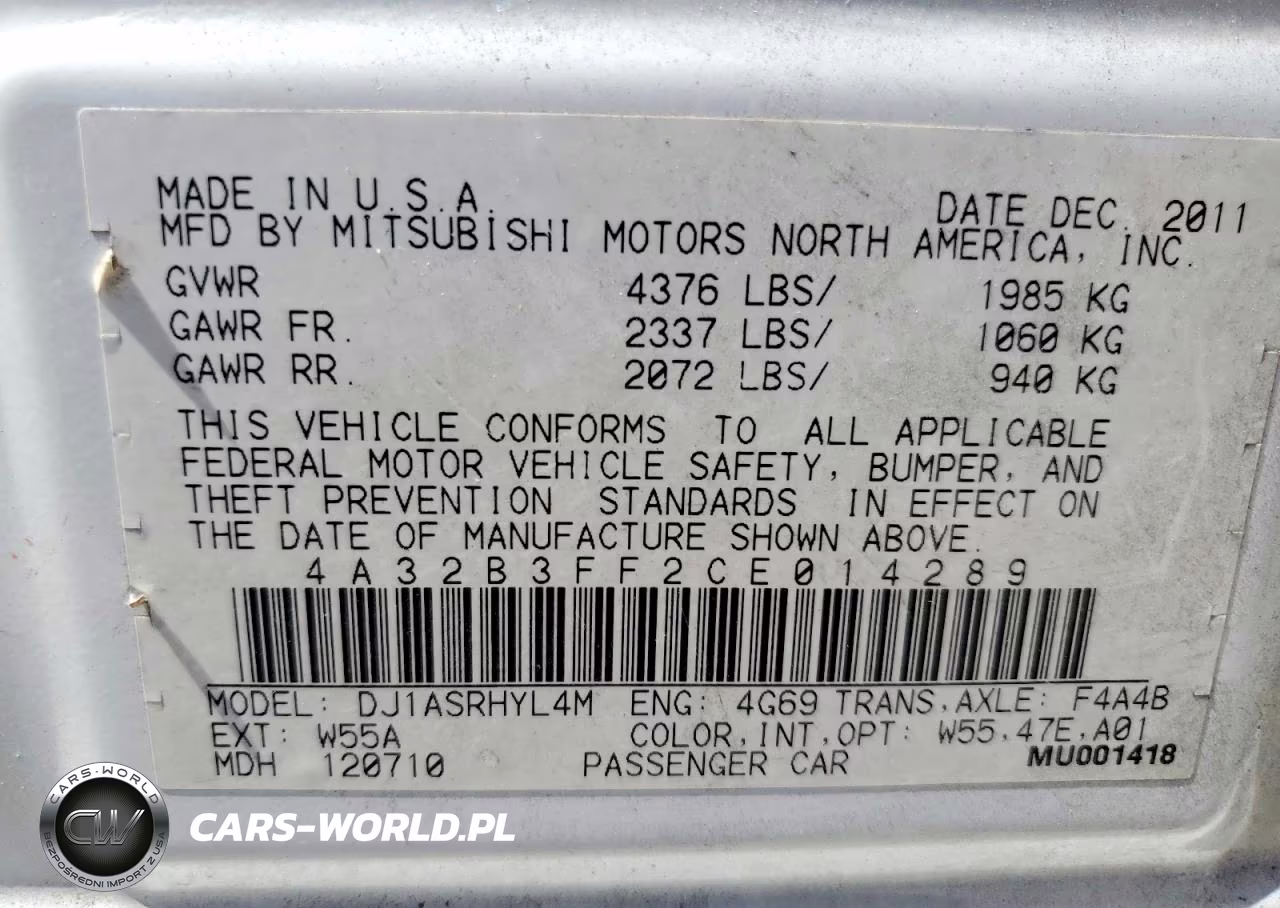 2012 Mitsubishi Galant Es-Se VIN:4A32B3FF2CE014289 - 13