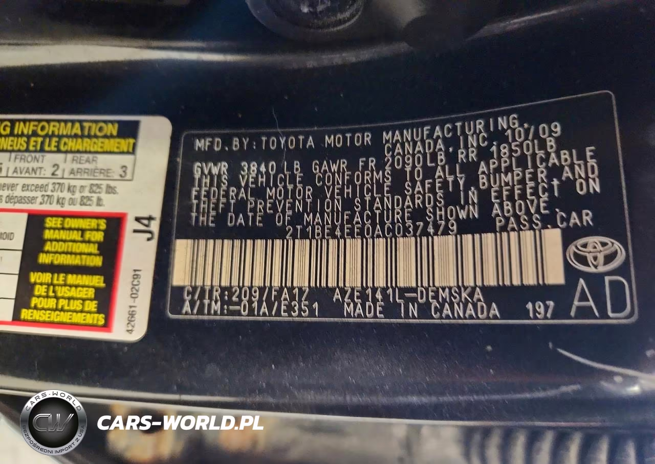 2010 Toyota Corolla Xrs VIN:2T1BE4EE0AC037479 - 12