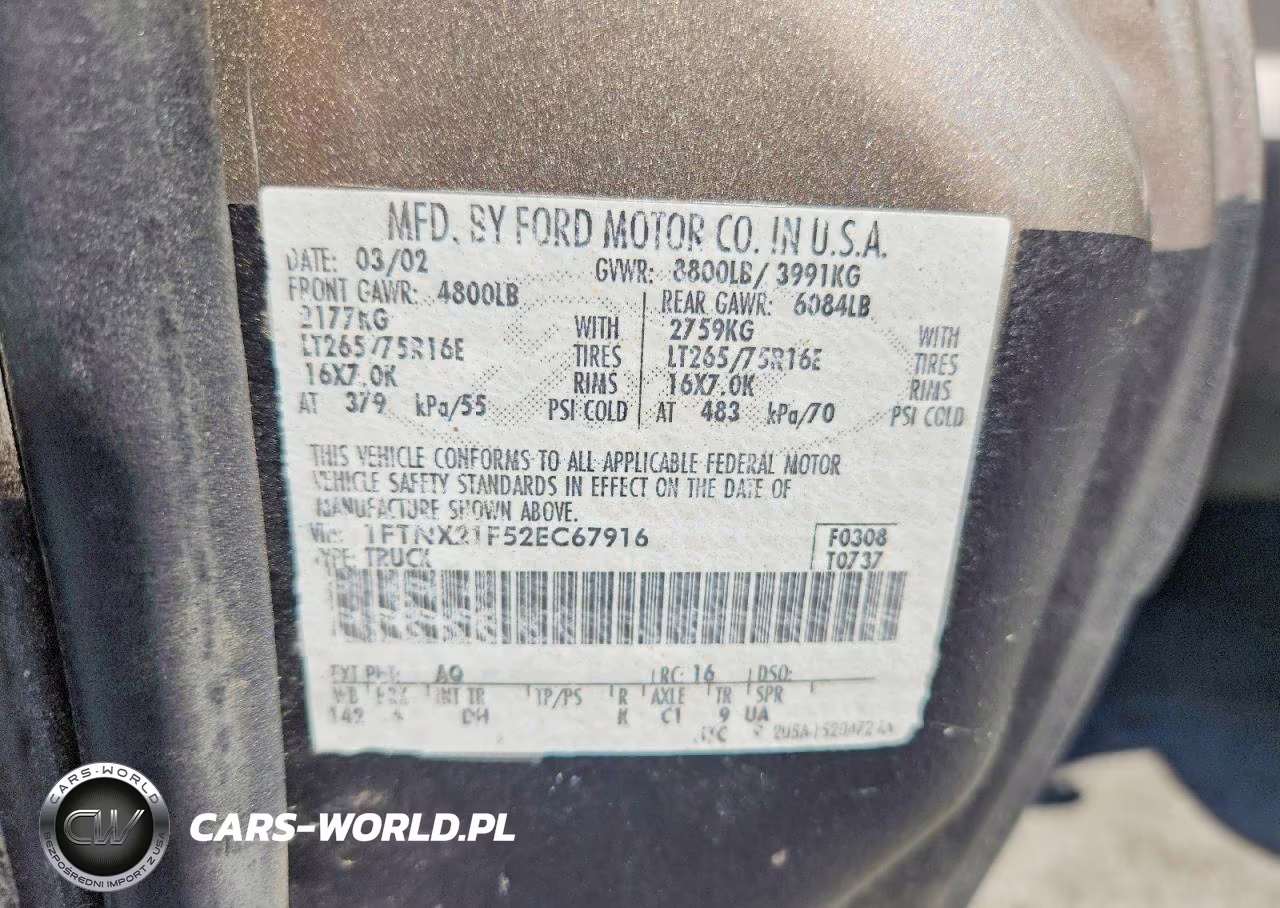 2002 Ford F-250 VIN:1FTNX21F52EC67916 - 12