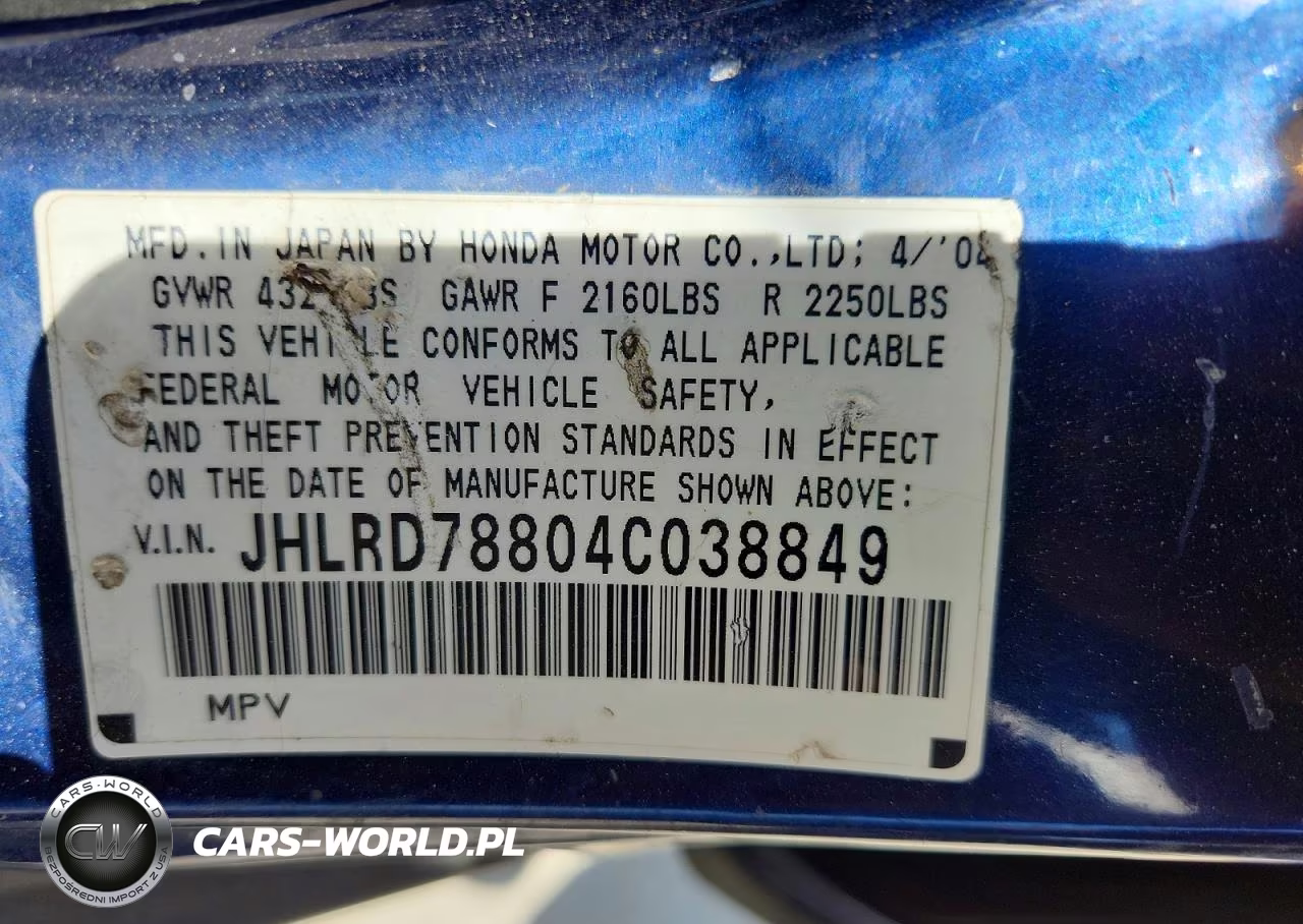 2004 Honda Cr-V Ex VIN:JHLRD78804C038849 - 12