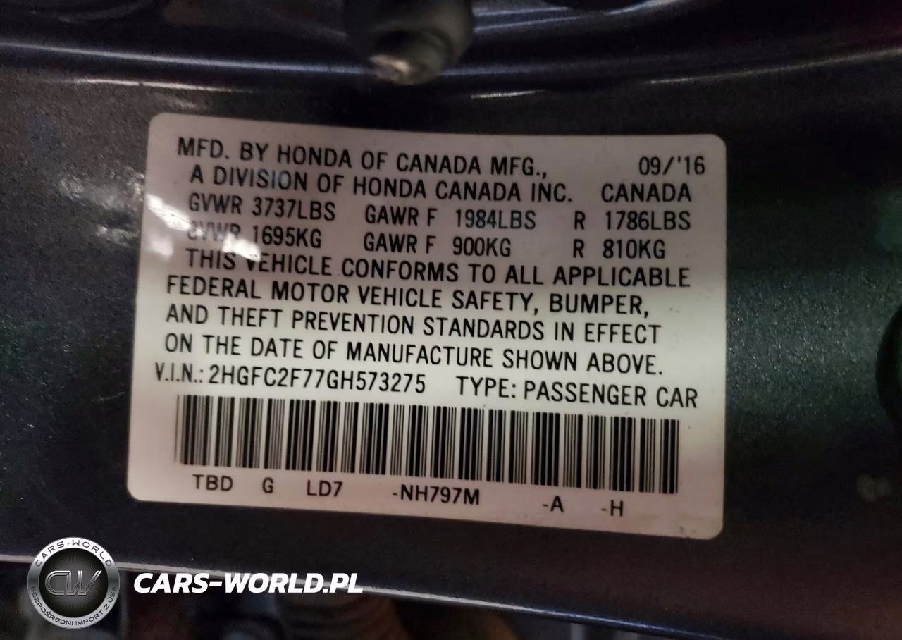 2016 Honda Civic Ex VIN:2HGFC2F77GH573275 - 13