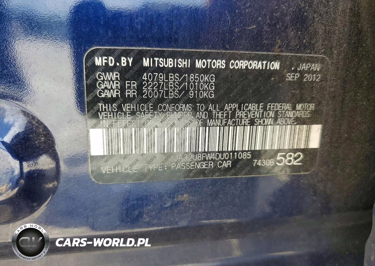 2013 Mitsubishi Lancer Gt VIN:JA32U8FW4DU011085 - 12