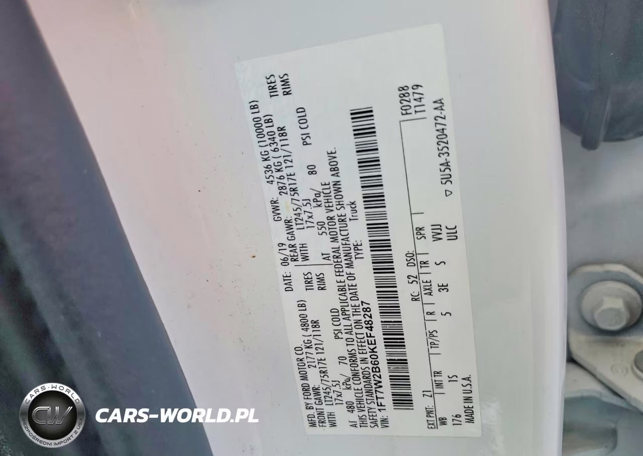 2019 Ford F250 Super Duty VIN:1FT7W2B60KEF48287 - 12