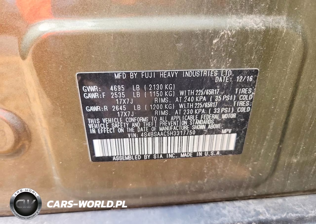 2017 Subaru Outback 2.5I VIN:4S4BSAAC5H3317750 - 13