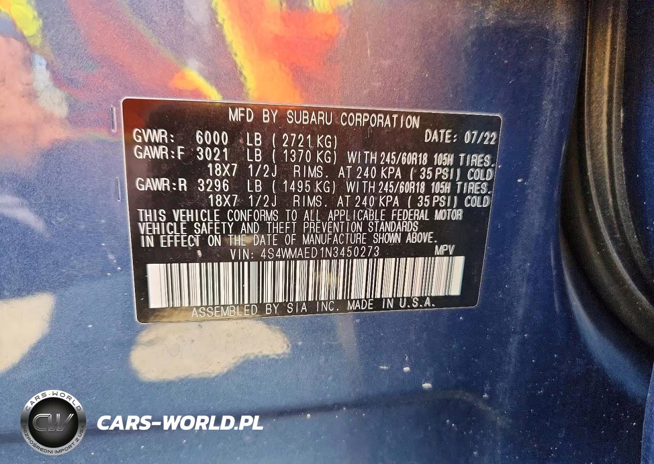 2022 Subaru Ascent Premium VIN:4S4WMAED1N3450273 - 12