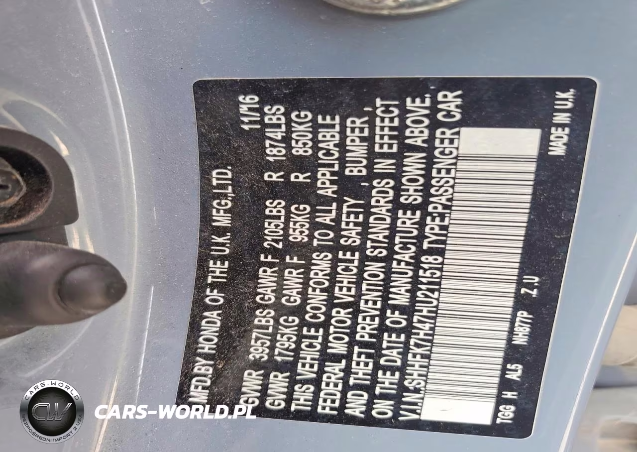 2017 Honda Civic Sport VIN:SHHFK7H47HU211518 - 12