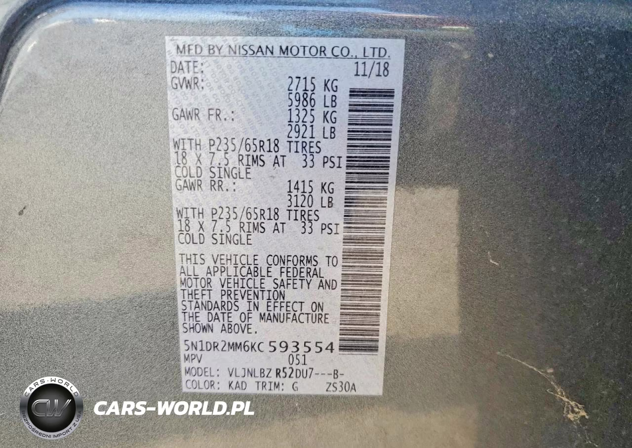 2019 Nissan Pathfinder S VIN:5N1DR2MM6KC593554 - 14