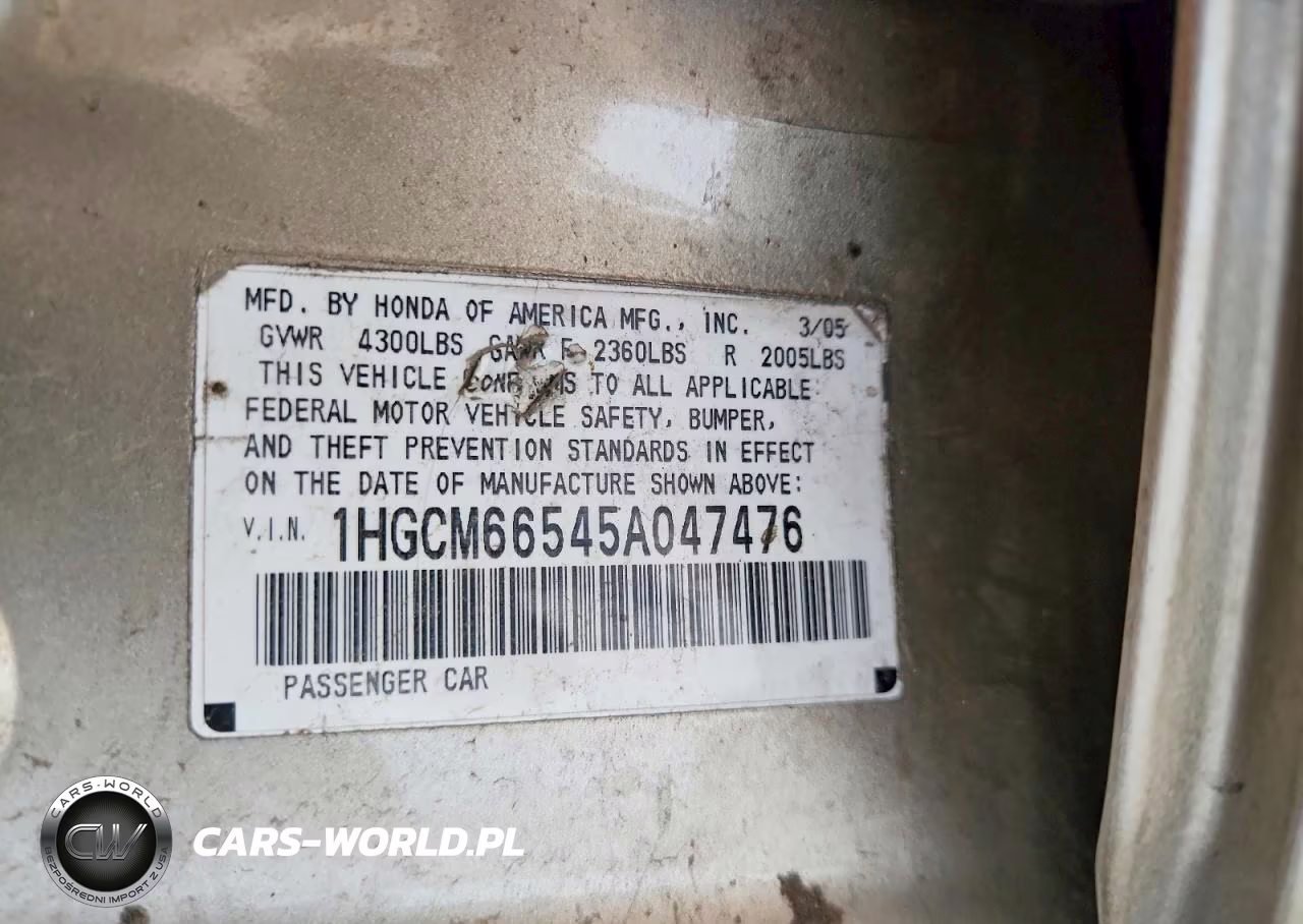2005 Honda Accord Ex VIN:1HGCM66545A047476 - 13