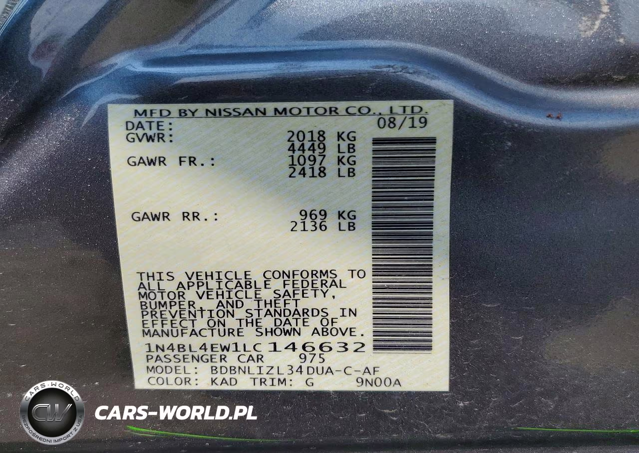 2020 Nissan Altima Sl VIN:1N4BL4EW1LC146632 - 12