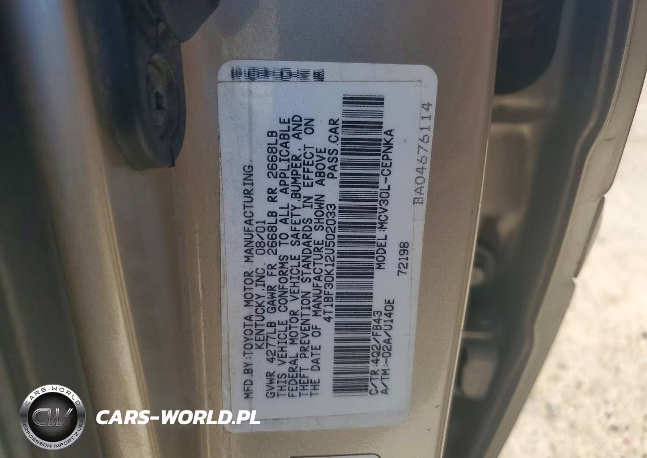 2002 Toyota Camry Le V6 VIN:4T1BF30K12U502033 - 12