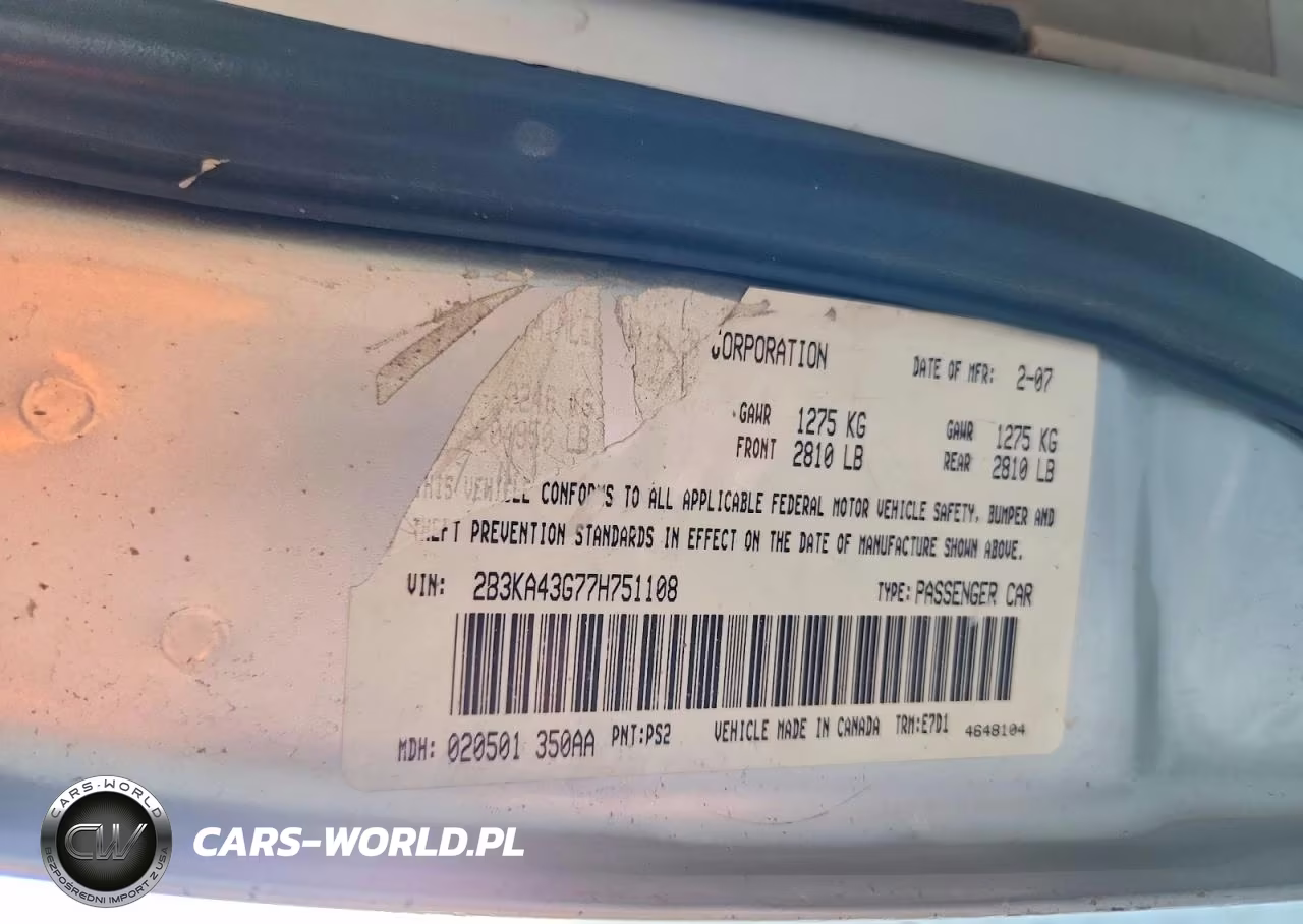 2007 Dodge Charger Se VIN:2B3KA43G77H751108 - 12