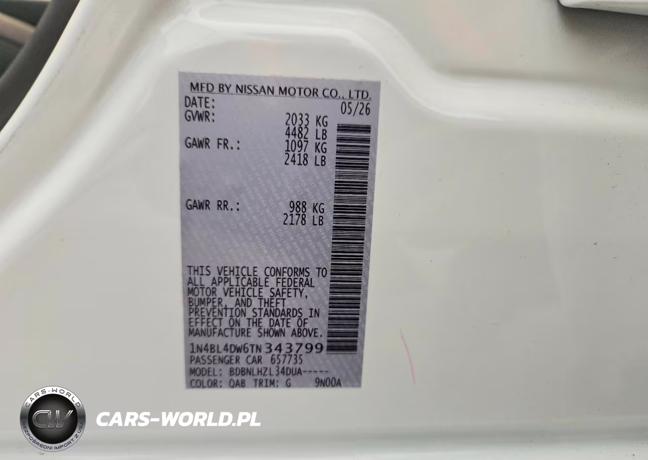 2026 Nissan Altima Sv VIN:1N4BL4DW6TN343799 - 12
