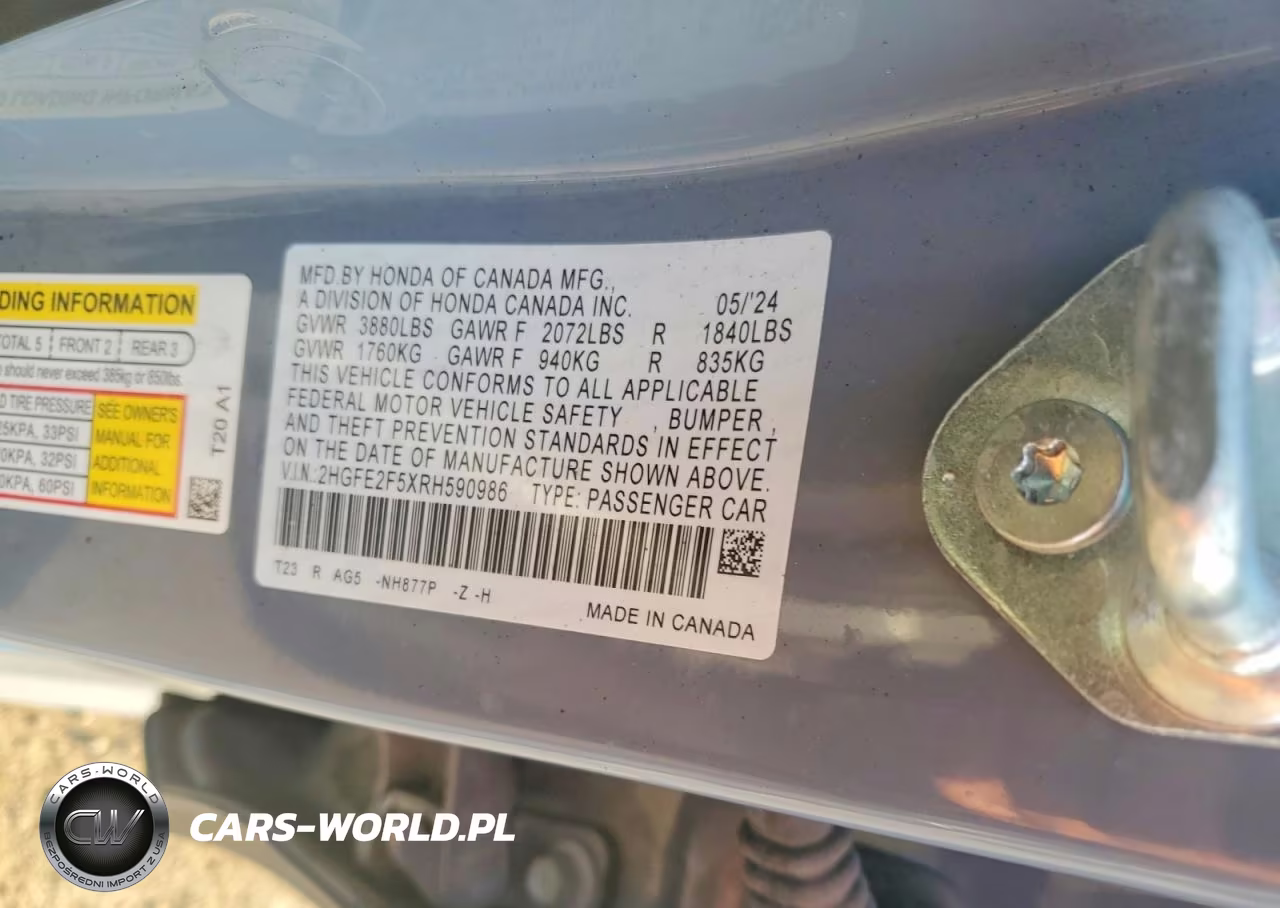 2024 Honda Civic Sport VIN:2HGFE2F5XRH590986 - 12