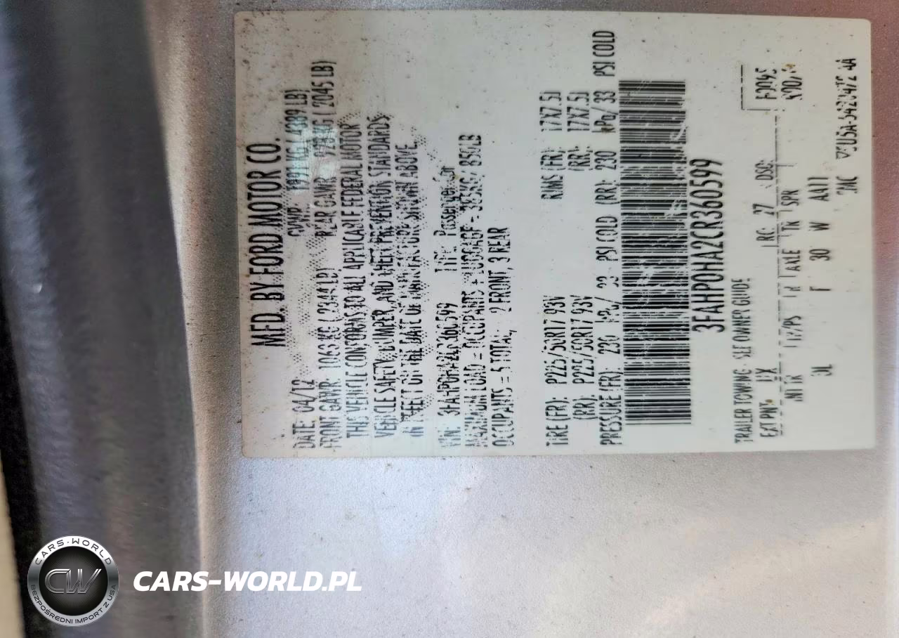 2012 Ford Fusion Se VIN:3FAHP0HA2CR360599 - 12