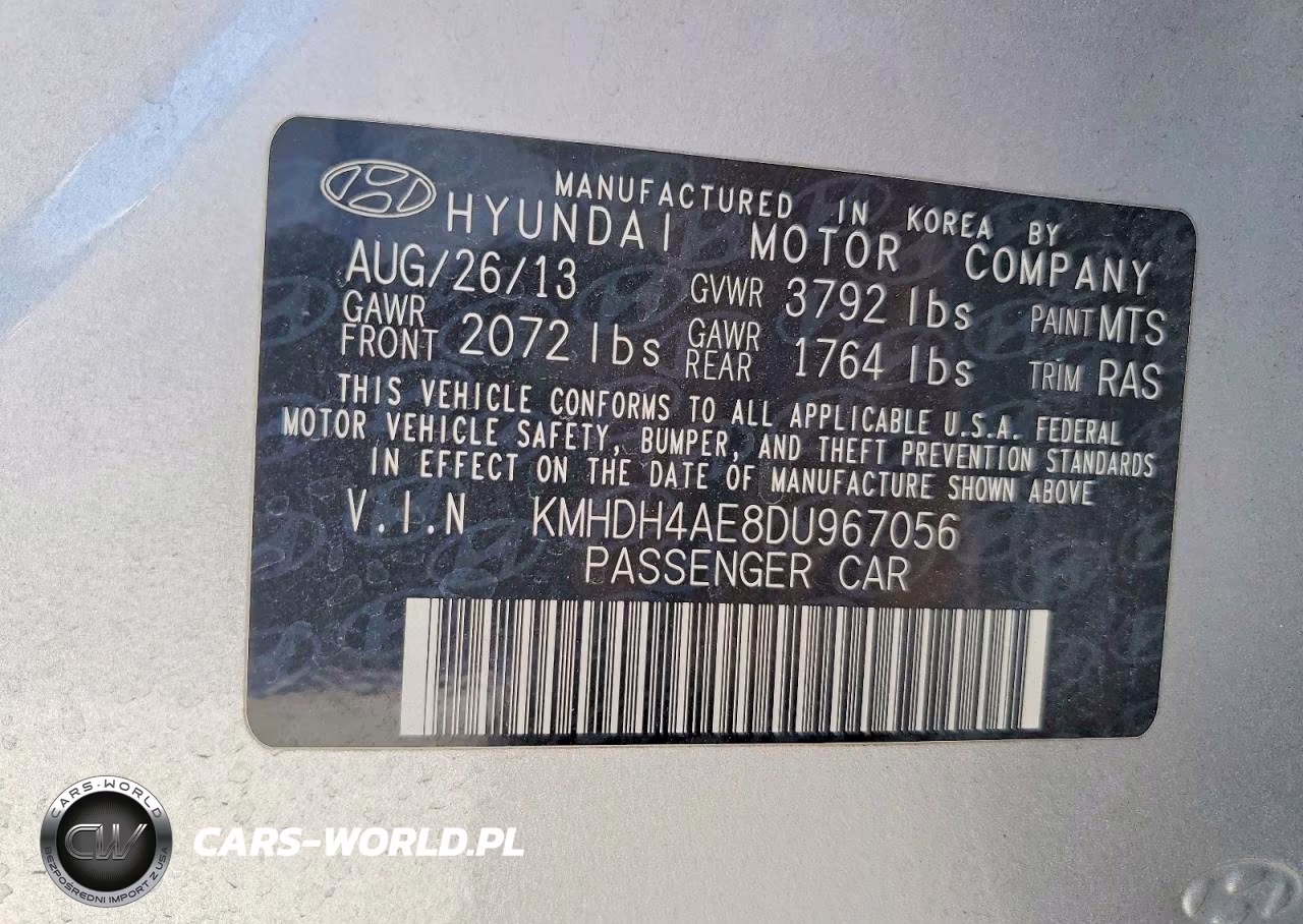 2013 Hyundai Elantra Gls VIN:KMHDH4AE8DU967056 - 12