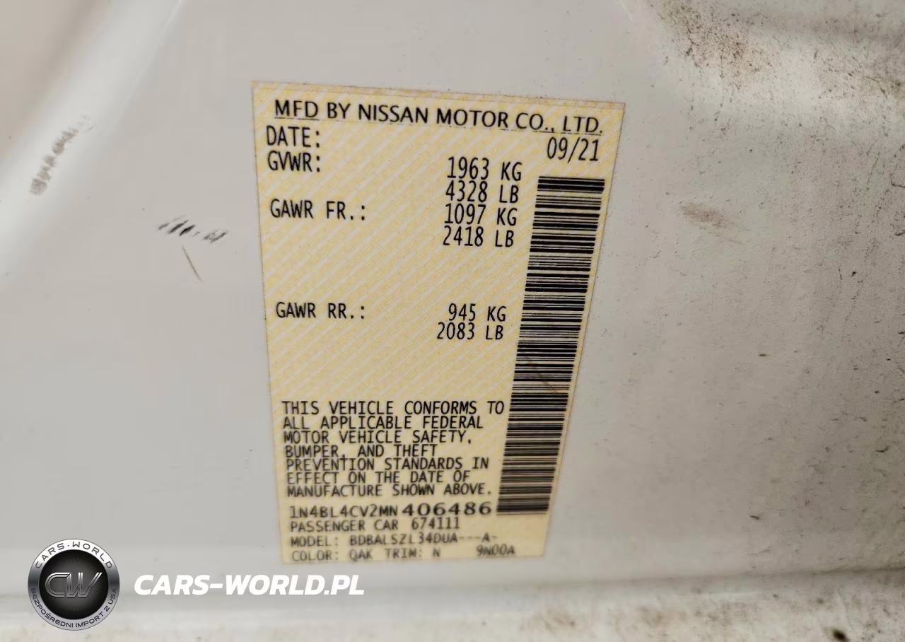 2021 Nissan Altima Sr VIN:1N4BL4CV2MN406486 - 12