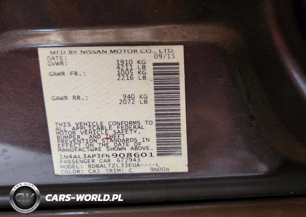 2015 Nissan Altima 2.5 Sl VIN:1N4AL3AP3FN908601 - 12
