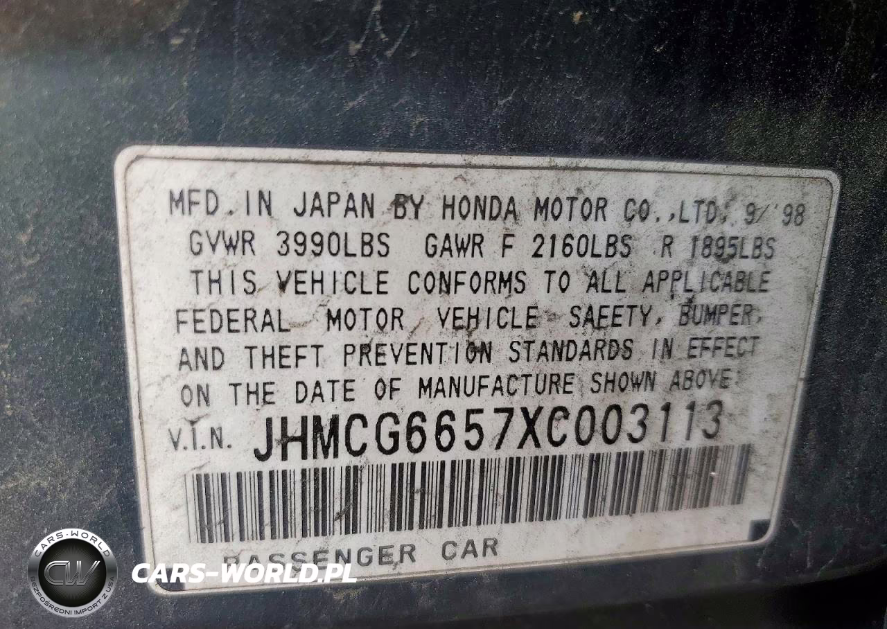 1999 Honda Accord VIN:JHMCG6657XC003113 - 12