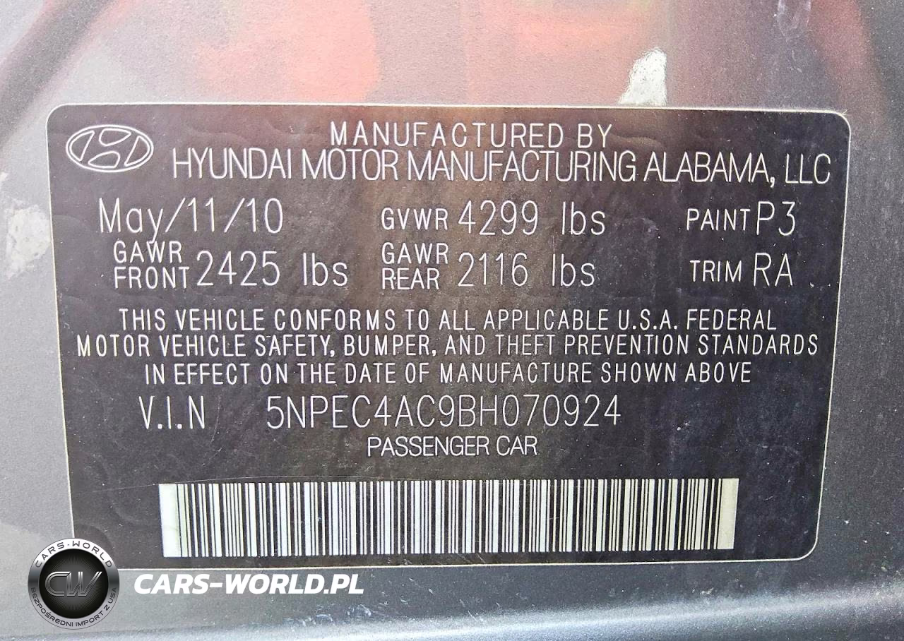 2011 Hyundai Sonata Se VIN:5NPEC4AC9BH070924 - 12