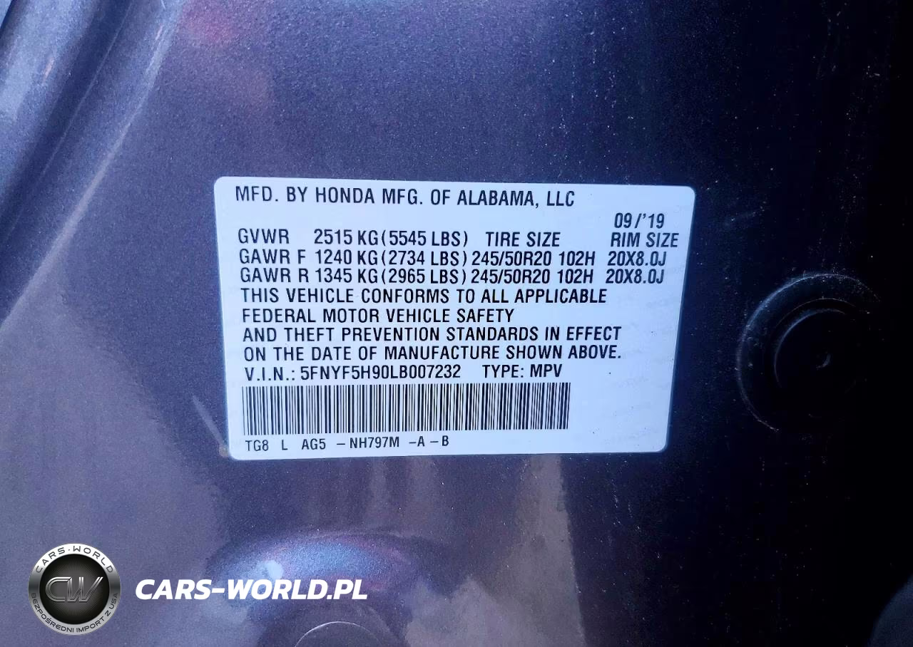 2020 Honda Pilot Touring VIN:5FNYF5H90LB007232 - 13