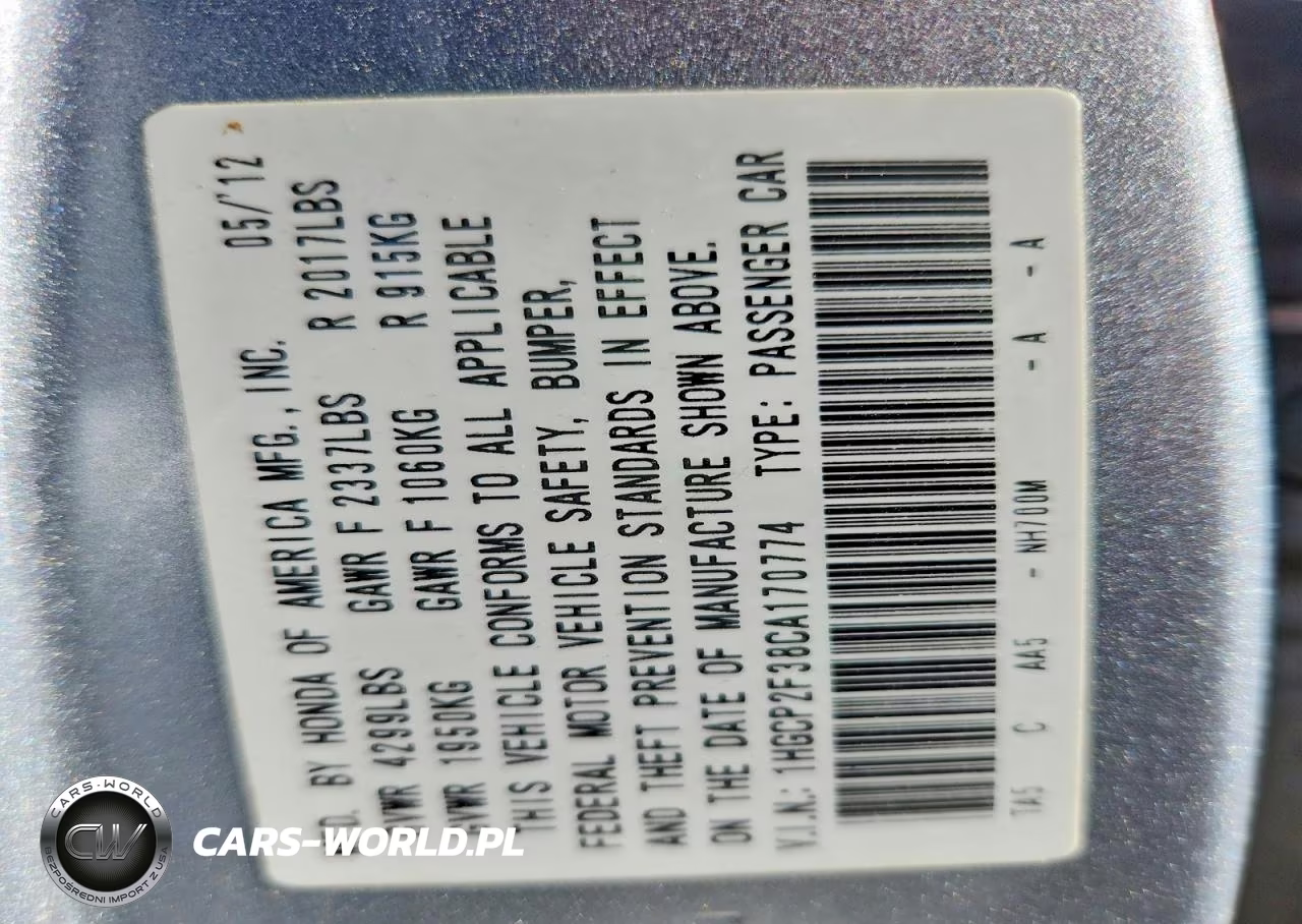 2012 Honda Accord Lx VIN:1HGCP2F38CA170774 - 13