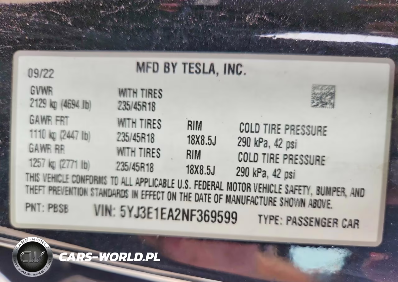 2022 Tesla Model 3 VIN:5YJ3E1EA2NF369599 - 12