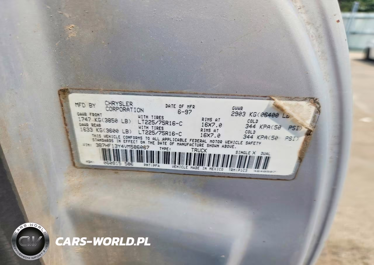 1997 Dodge Ram1500 VIN:3B7HF13Y4VM586067 - 12