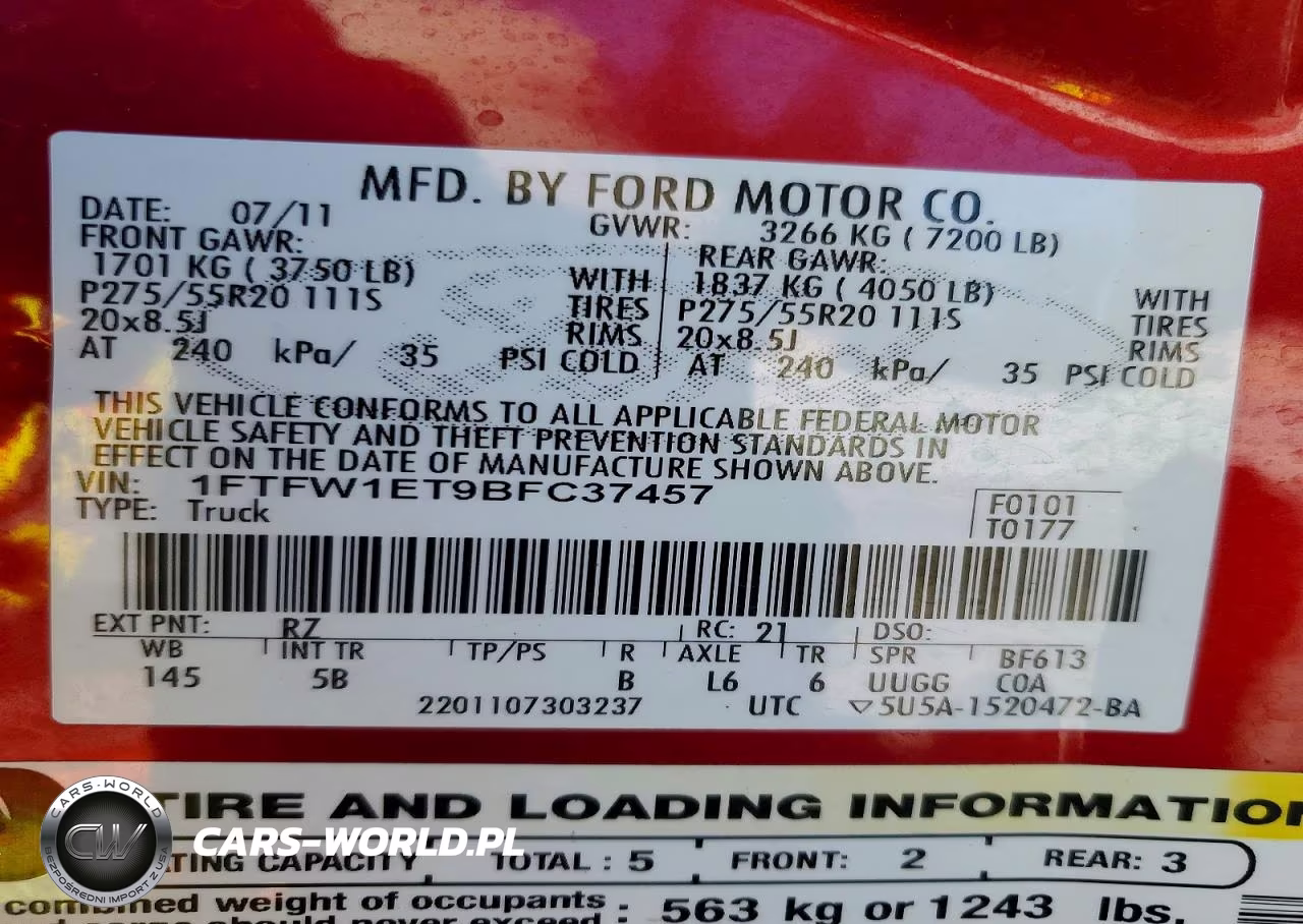 2011 Ford F150 Supercrew VIN:1FTFW1ET9BFC37457 - 12