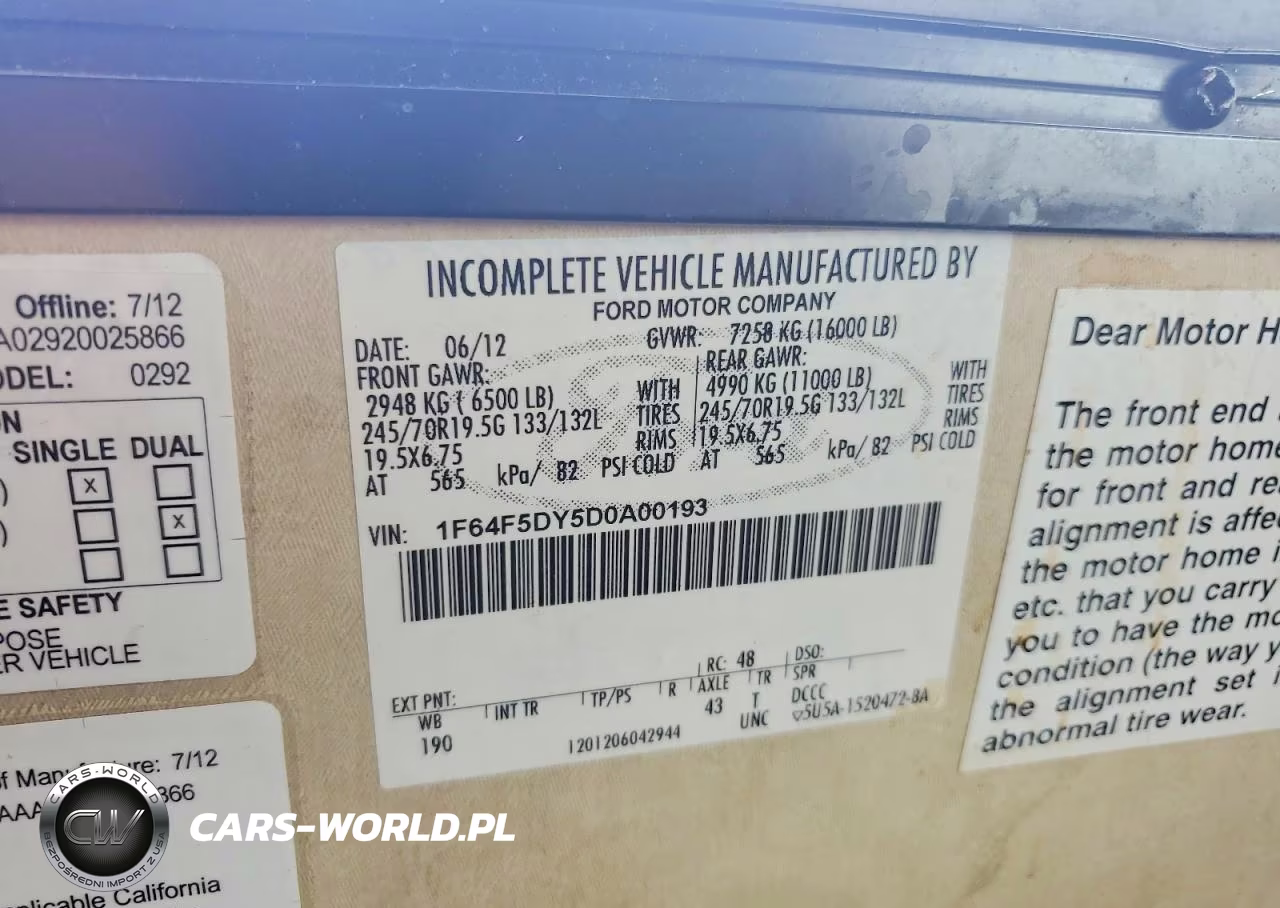2013 Ford F53 Rv VIN:1F64F5DY5D0A00193 - 10