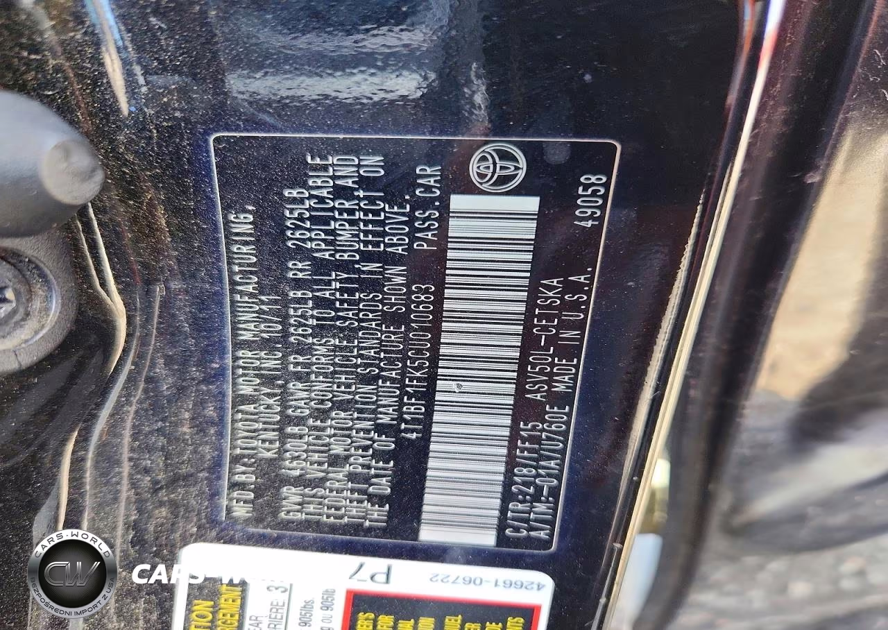 2012 Toyota Camry Se VIN:4T1BF1FK5CU010683 - 12