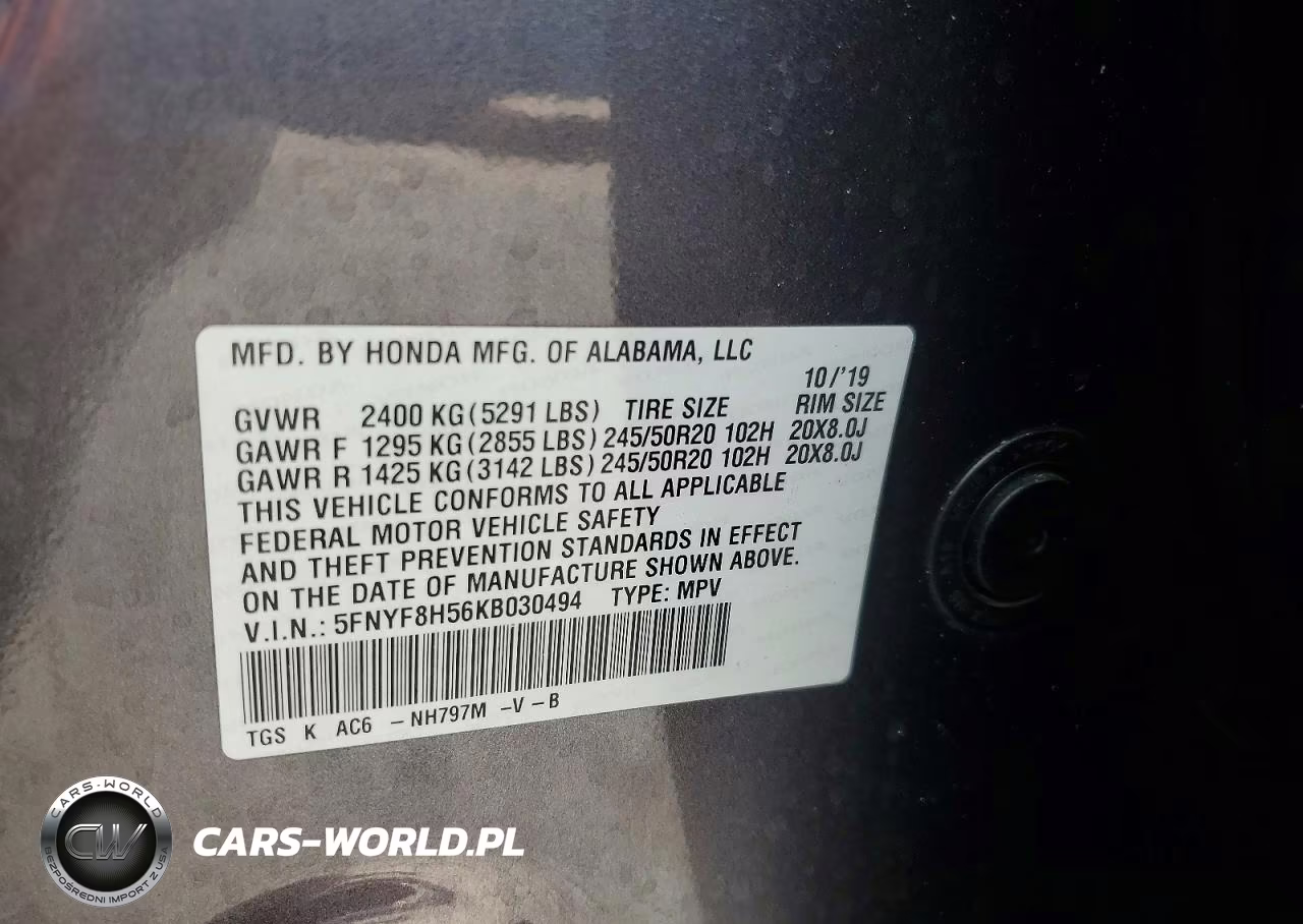 2019 Honda Passport Exl VIN:5FNYF8H56KB030494 - 13