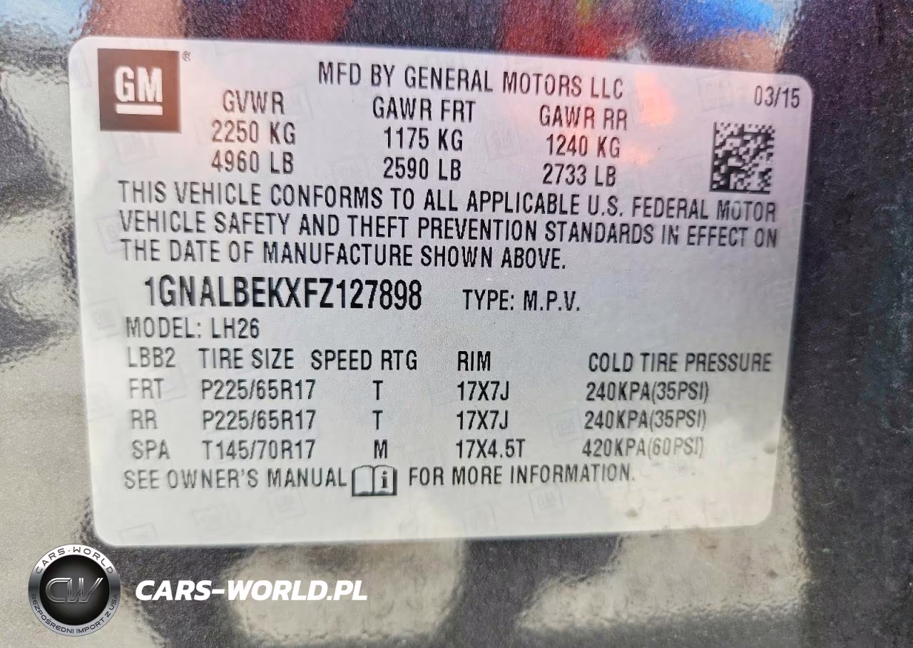 2015 Chevrolet Equinox Lt VIN:1GNALBEKXFZ127898 - 13
