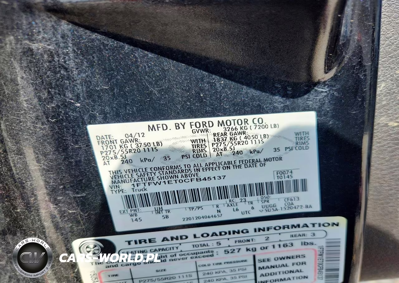 2012 Ford F150 Supercrew VIN:1FTFW1ET0CFB45137 - 12