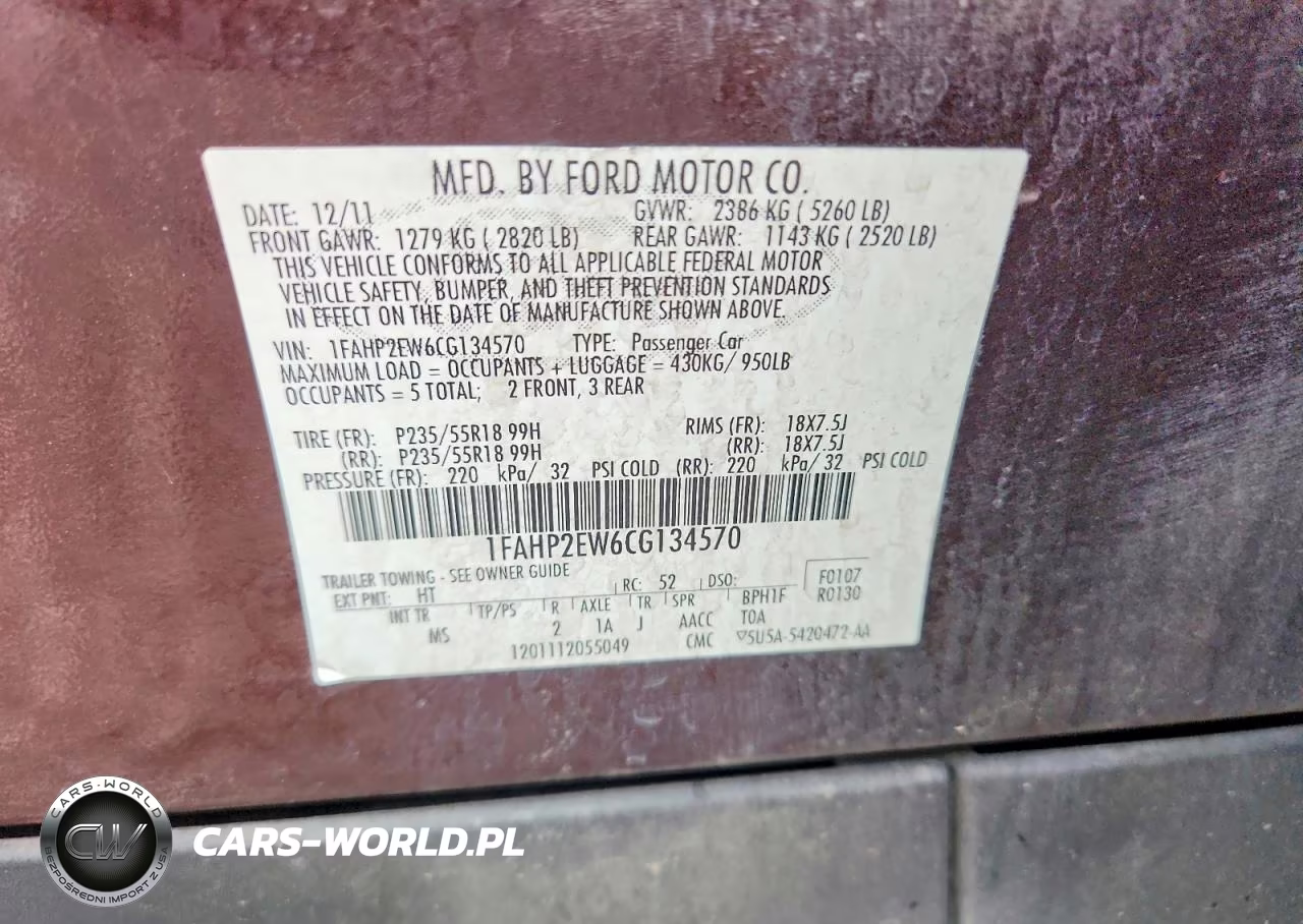 2012 Ford Taurus Sel VIN:1FAHP2EW6CG134570 - 12