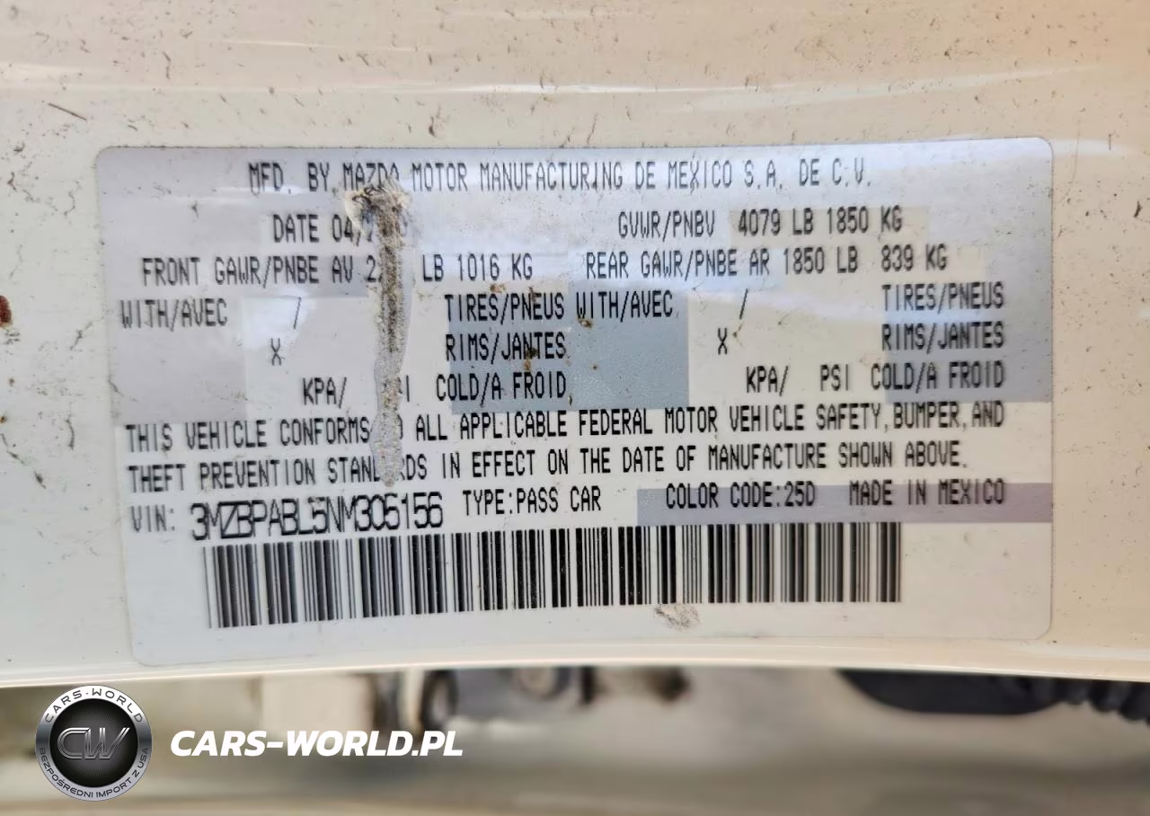 2022 Mazda 3 Select VIN:3MZBPABL5NM305156 - 13
