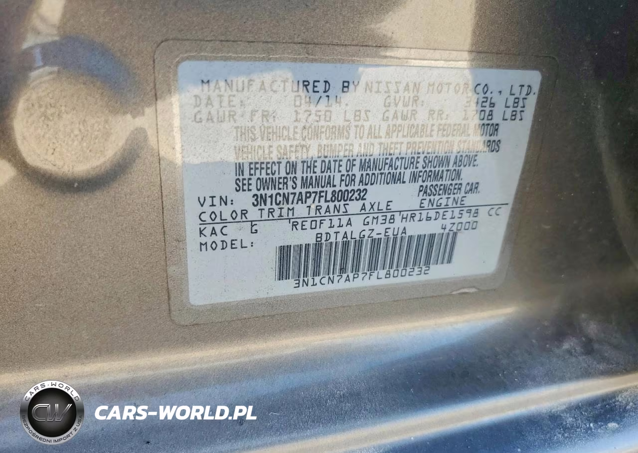 2015 Nissan Versa 1.6 Sl VIN:3N1CN7AP7FL800232 - 12
