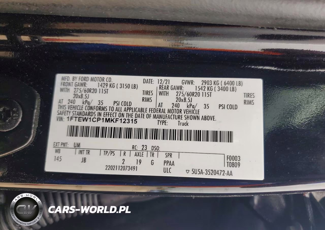 2021 Ford F150 Supercrew VIN:1FTEW1CP1MKF12315 - 12