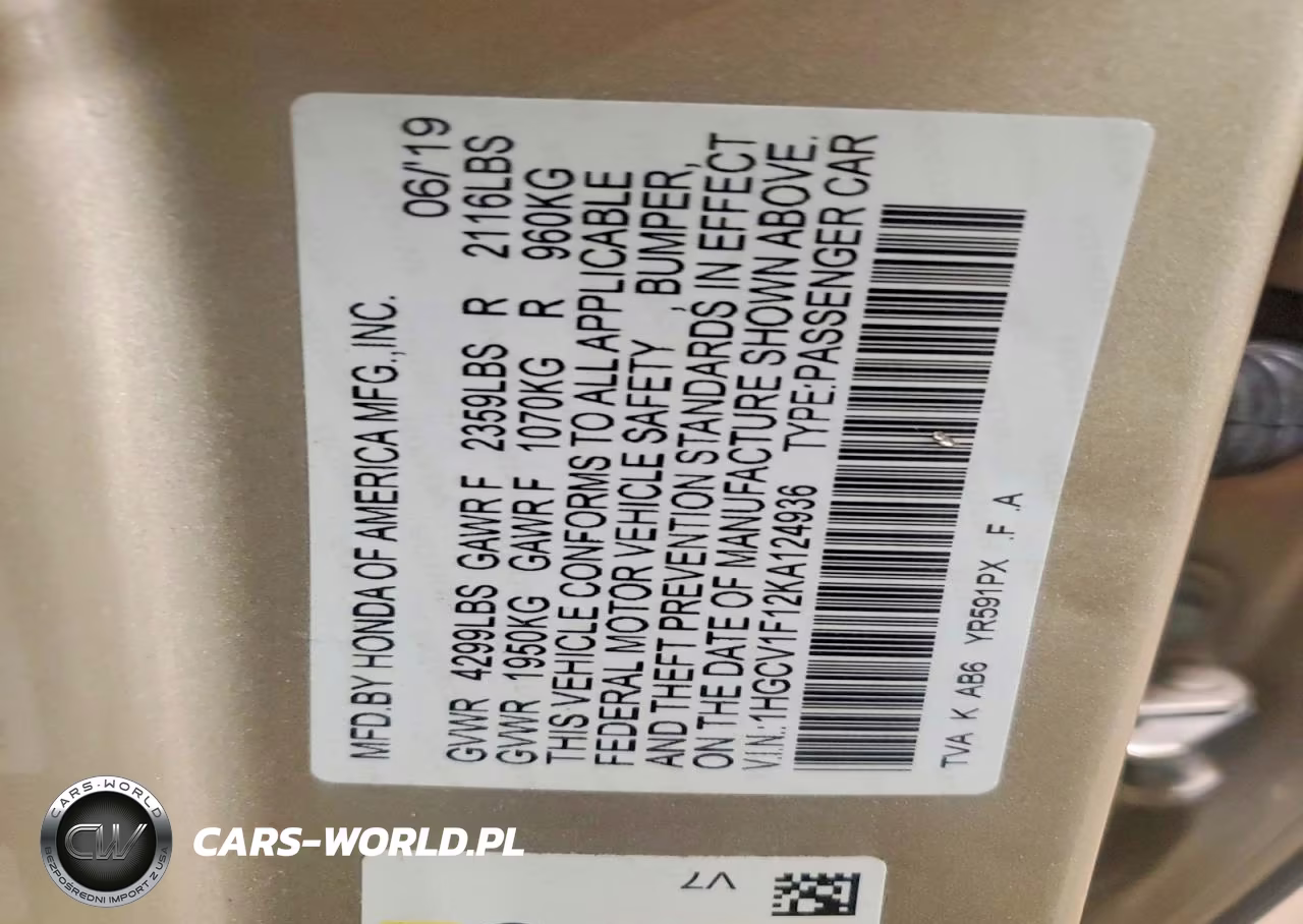 2019 Honda Accord Lx VIN:1HGCV1F12KA124936 - 12