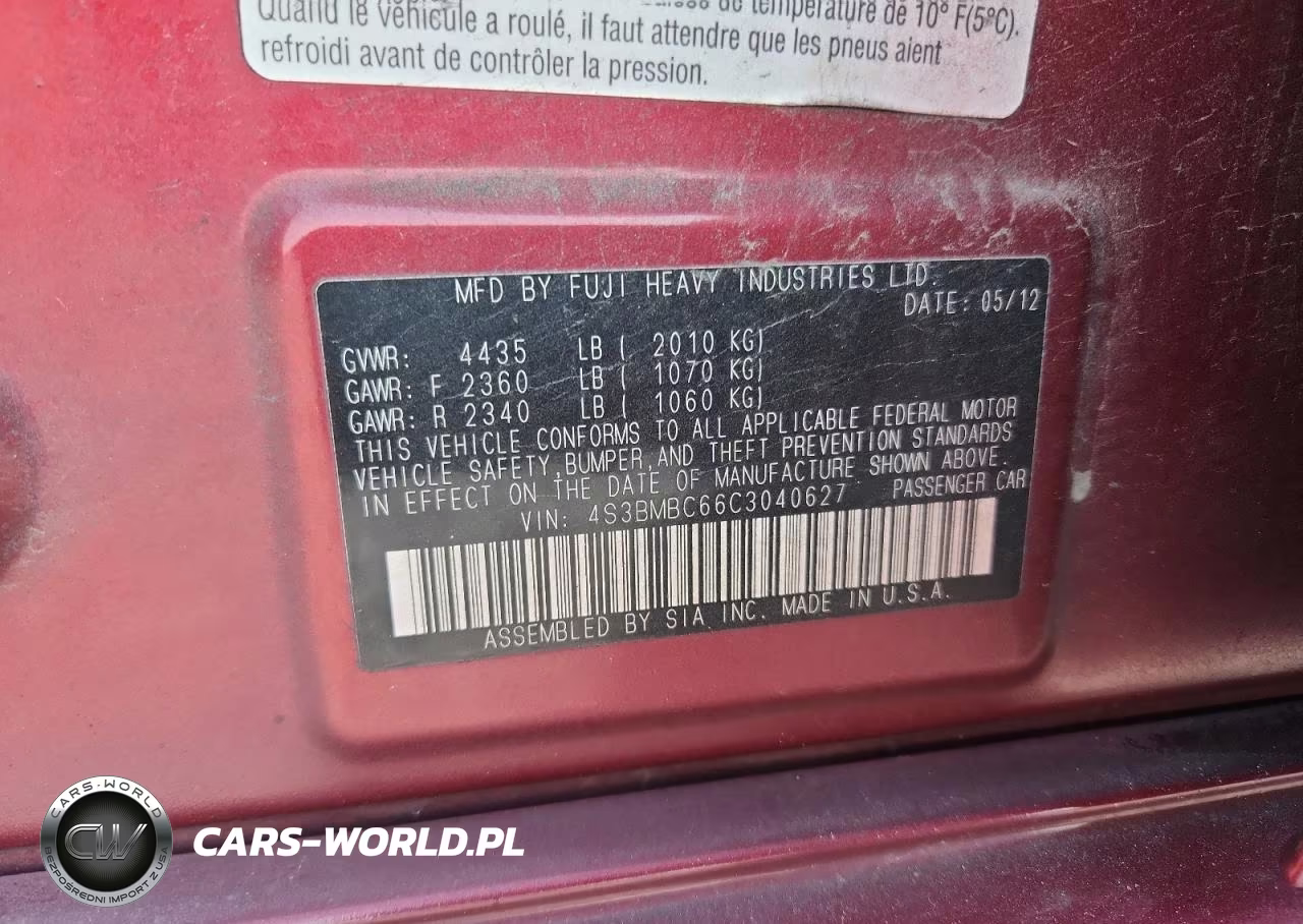 2012 Subaru Legacy 2.5I Premium VIN:4S3BMBC66C3040627 - 12
