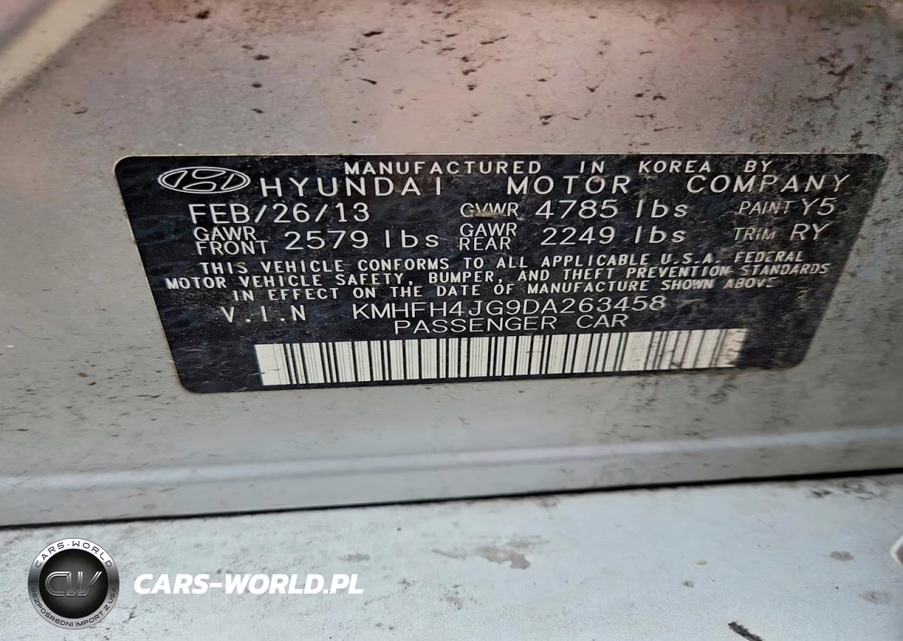 2013 Hyundai Azera Base VIN:KMHFH4JG9DA263458 - 12