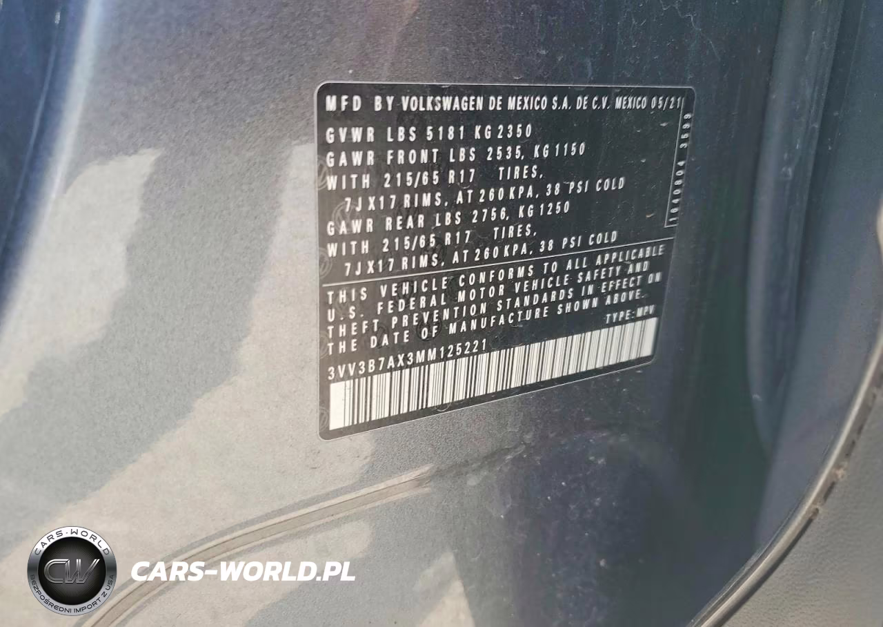 2021 Volkswagen Tiguan Se VIN:3VV3B7AX3MM125221 - 13
