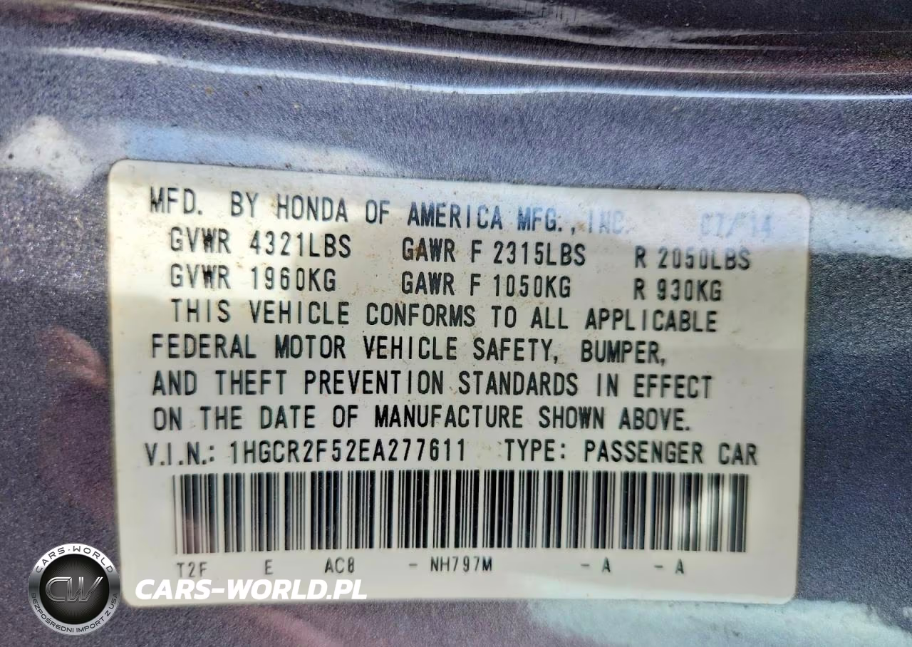 2014 Honda Accord Sport VIN:1HGCR2F52EA277611 - 12