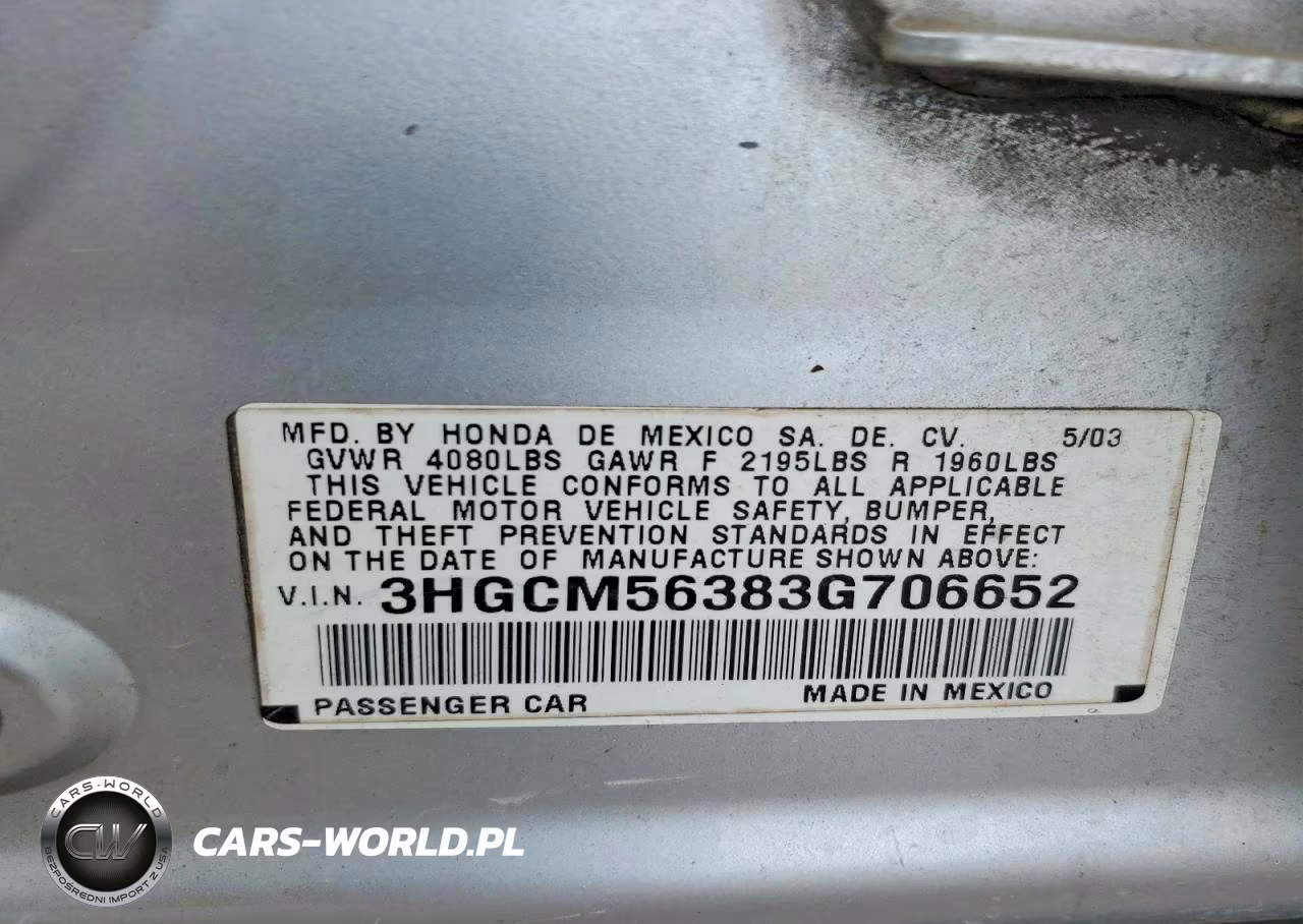 2003 Honda Accord Lx VIN:3HGCM56383G706652 - 13