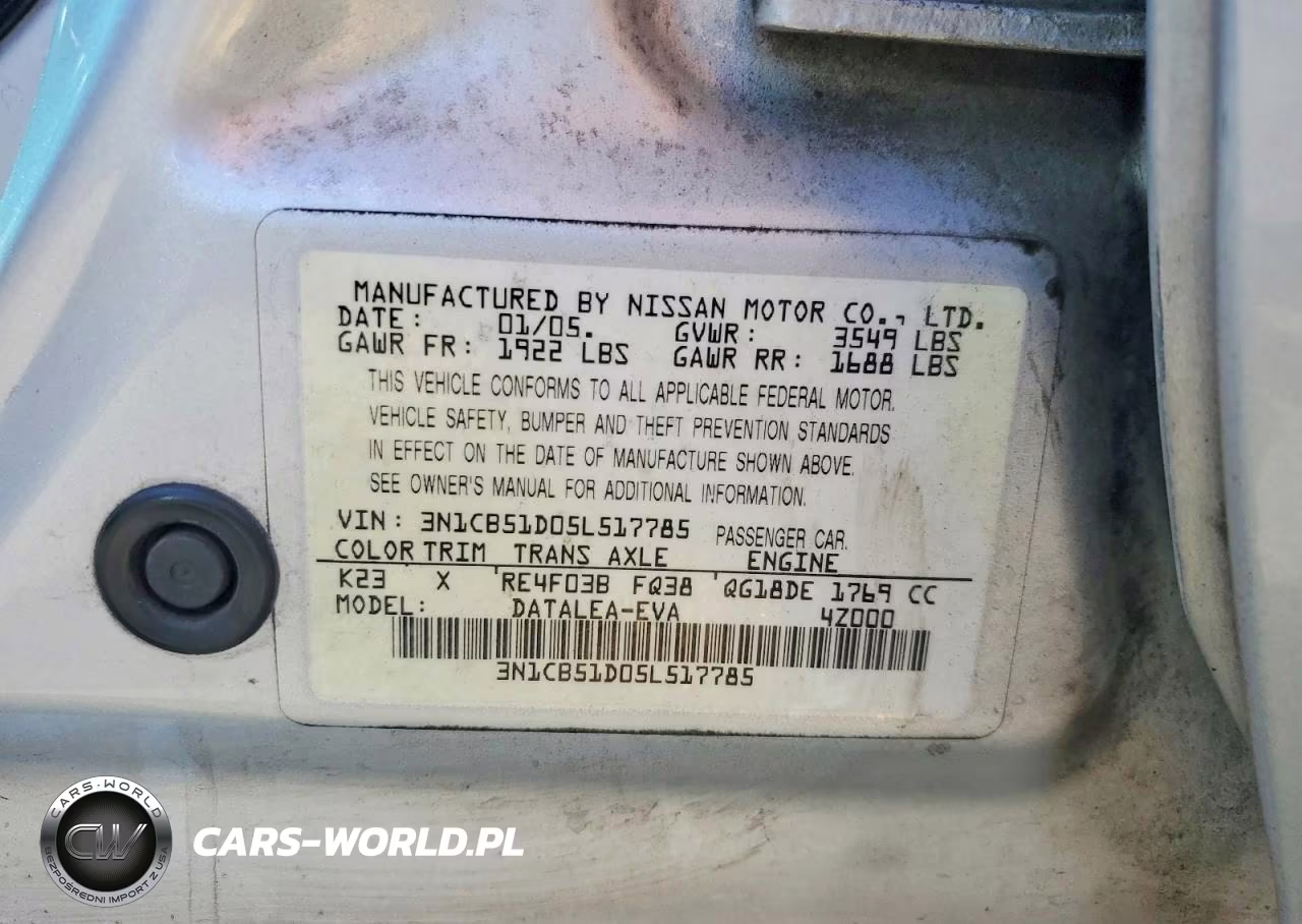 2005 Nissan Sentra 1.8 VIN:3N1CB51D05L517785 - 12