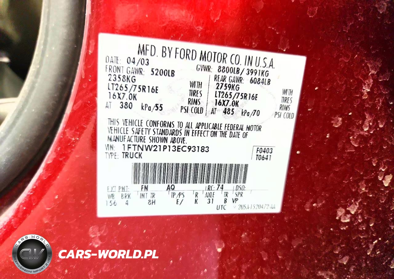 2003 Ford F250 Super Duty VIN:1FTNW21P13EC93183 - 12