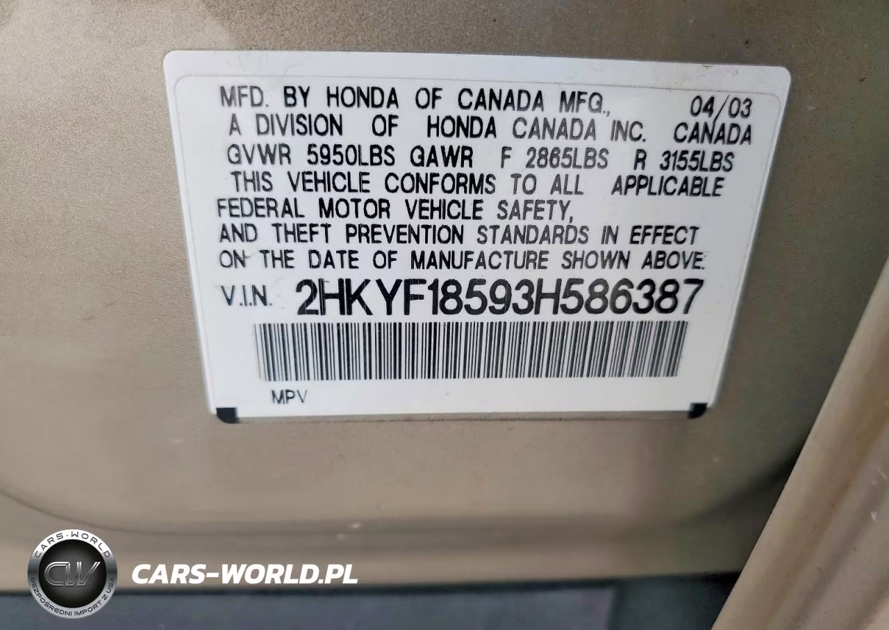 2003 Honda Pilot Exl VIN:2HKYF18593H586387 - 13