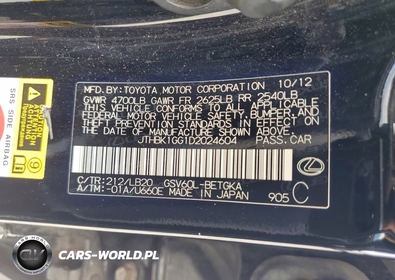2013 Lexus Es 350 VIN:JTHBK1GG1D2024604 - 12